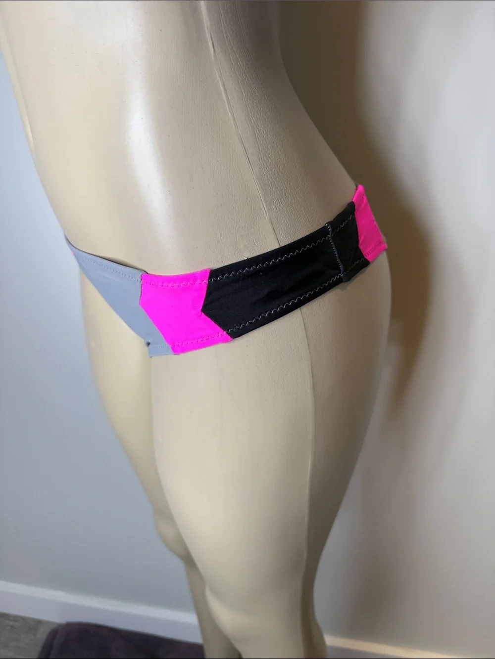 Women's Gray Bikini Bottom with Pink Accent